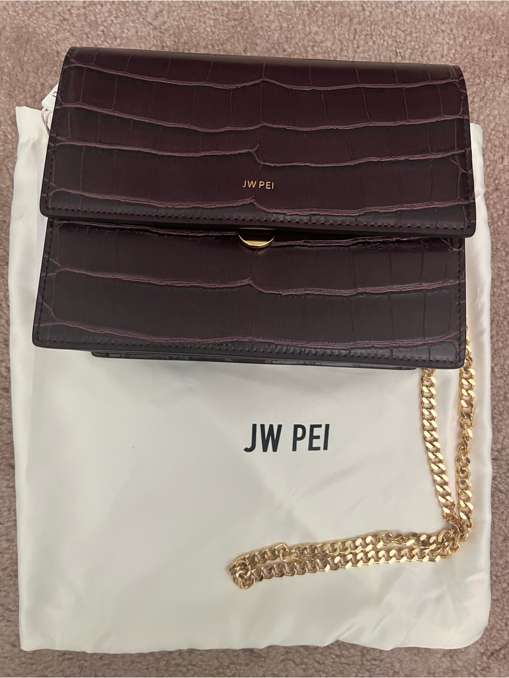(NWT) JW PEI Brown Croc Mini Flap Crossbody Bag w/ Gold Chain